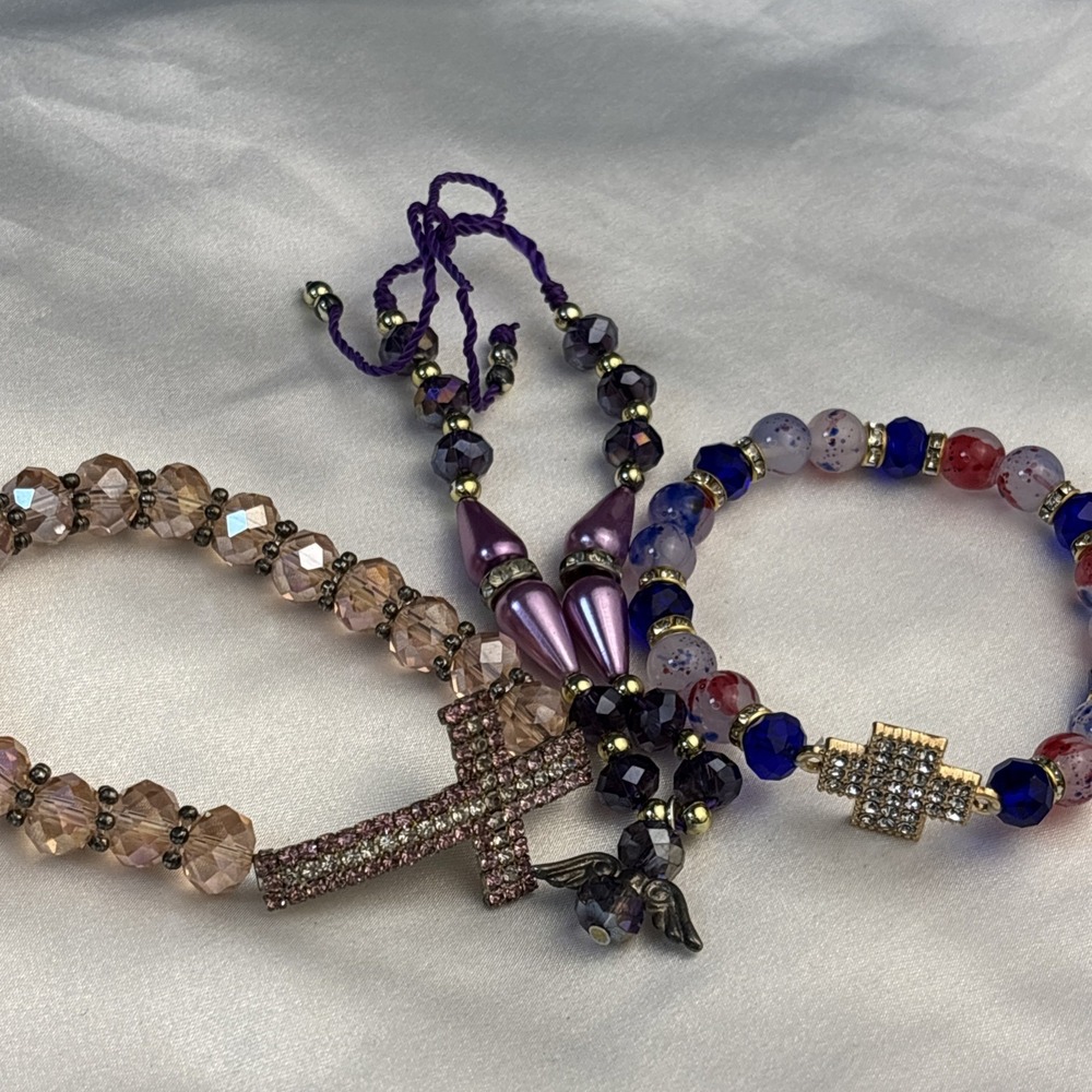 Faith Beaded Bracelets Rhinestones Cross‎ Angel Bling Crystal Gem Religious